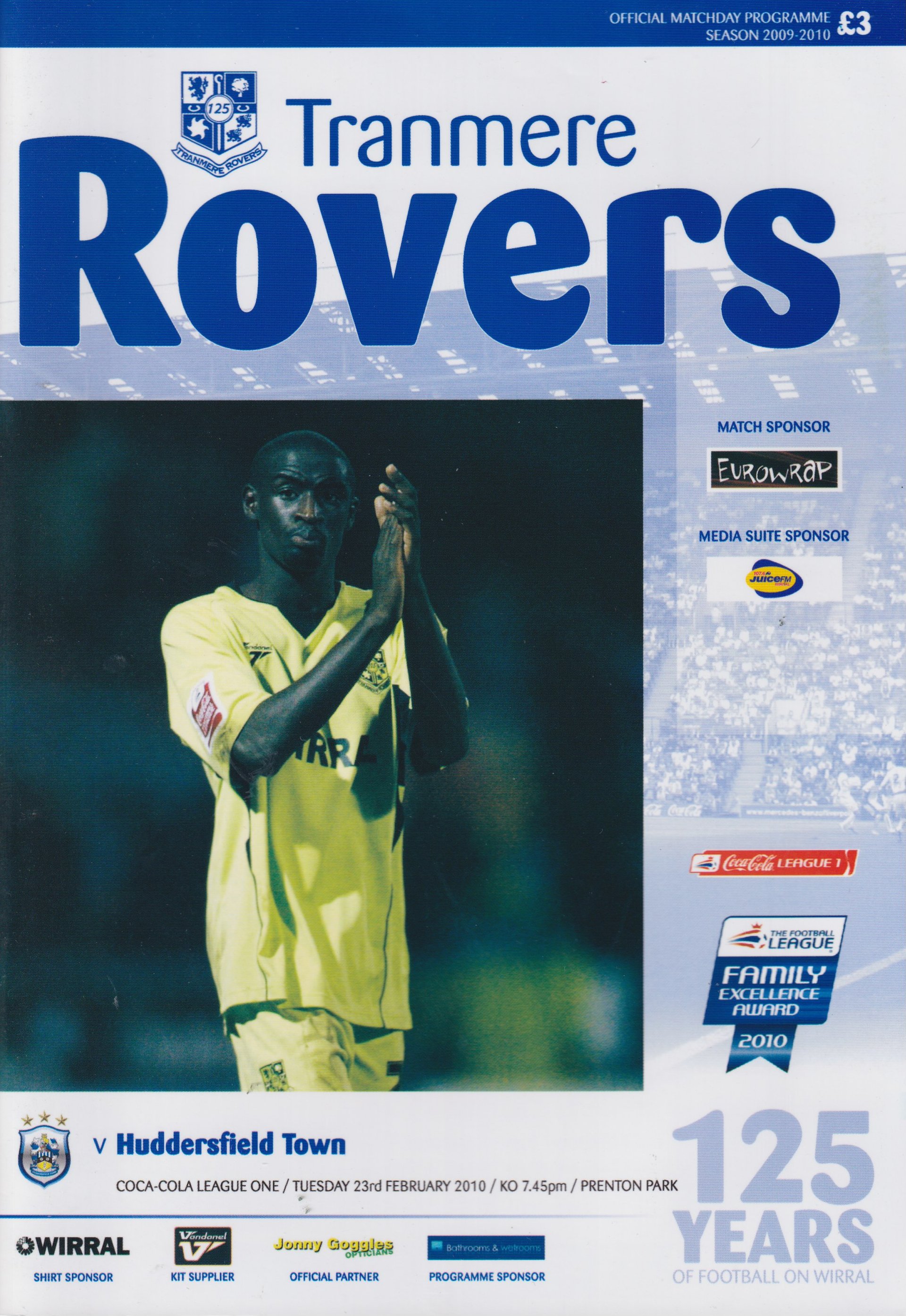 Tranmere Rovers v Huddersfield Town match programme